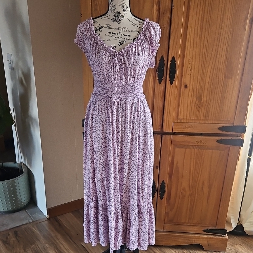 Old Navy Lavender Floral Smocked Midi Dress
